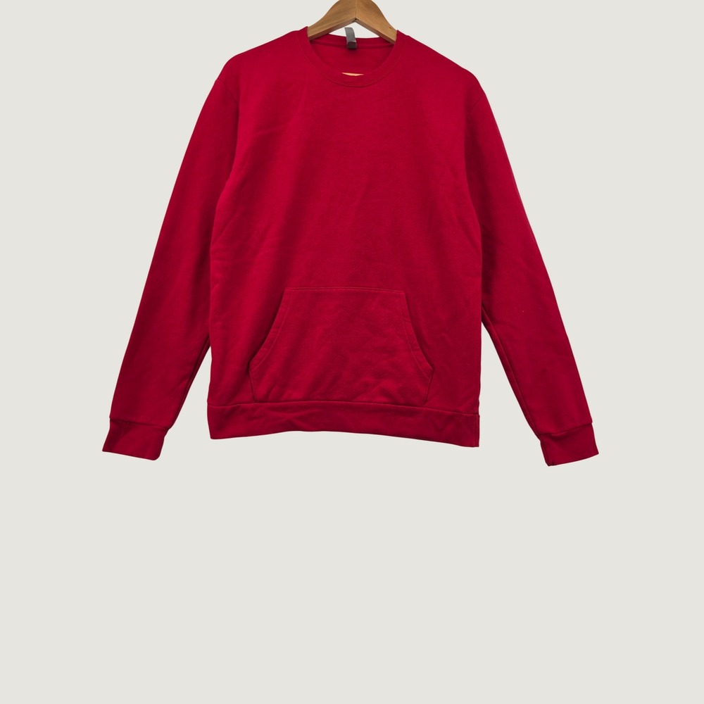 Next Level Apparel Red Crewneck Sweatshirt Medium Pocket Pullover Fleece Soft